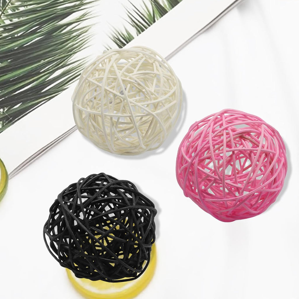 Black Wicker Rattan Balls, 6-Pack, 3.2 Inch - Set of 6