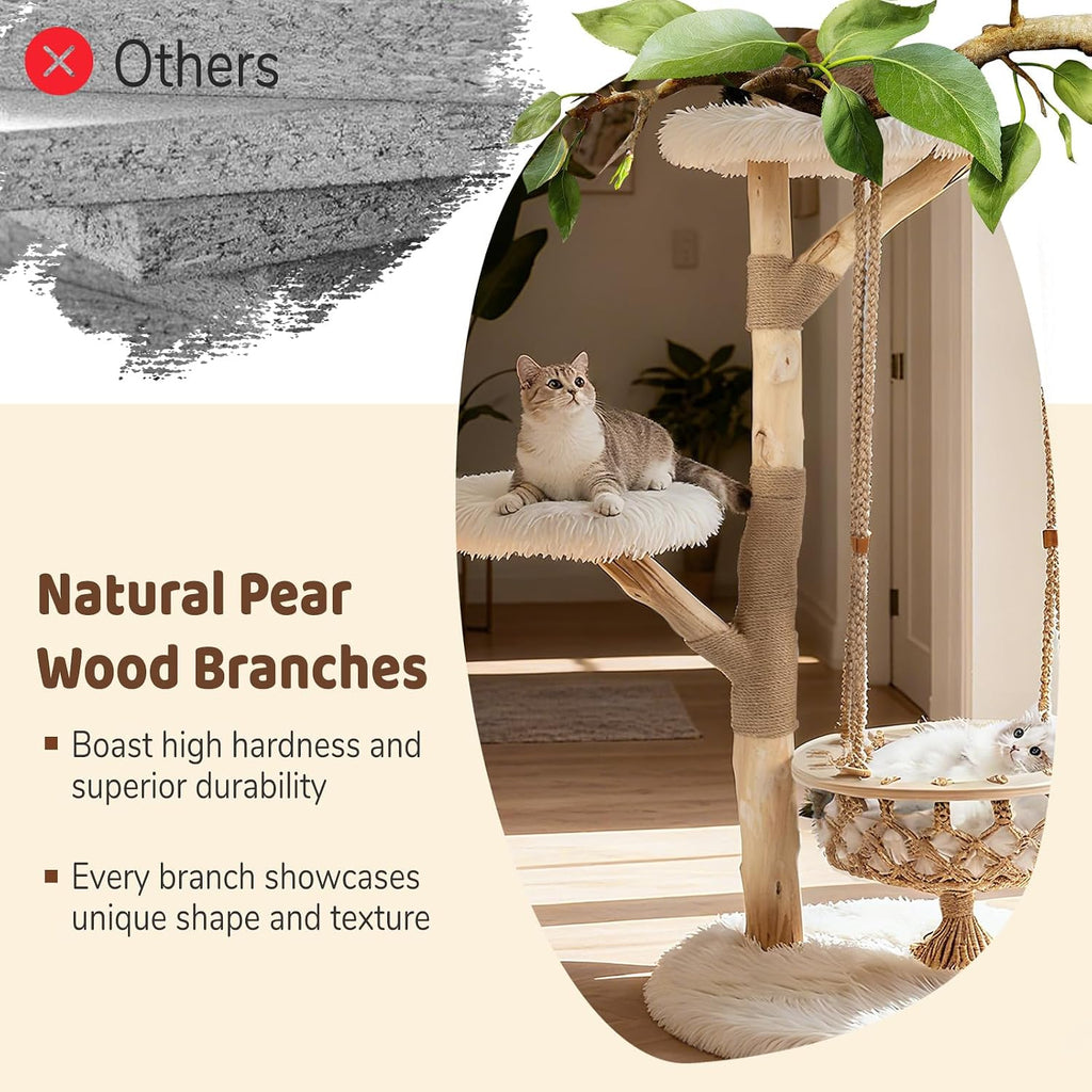 48.5-inch Wood Cat Tree, Multi-Level White Modern Wooden Cat Tower