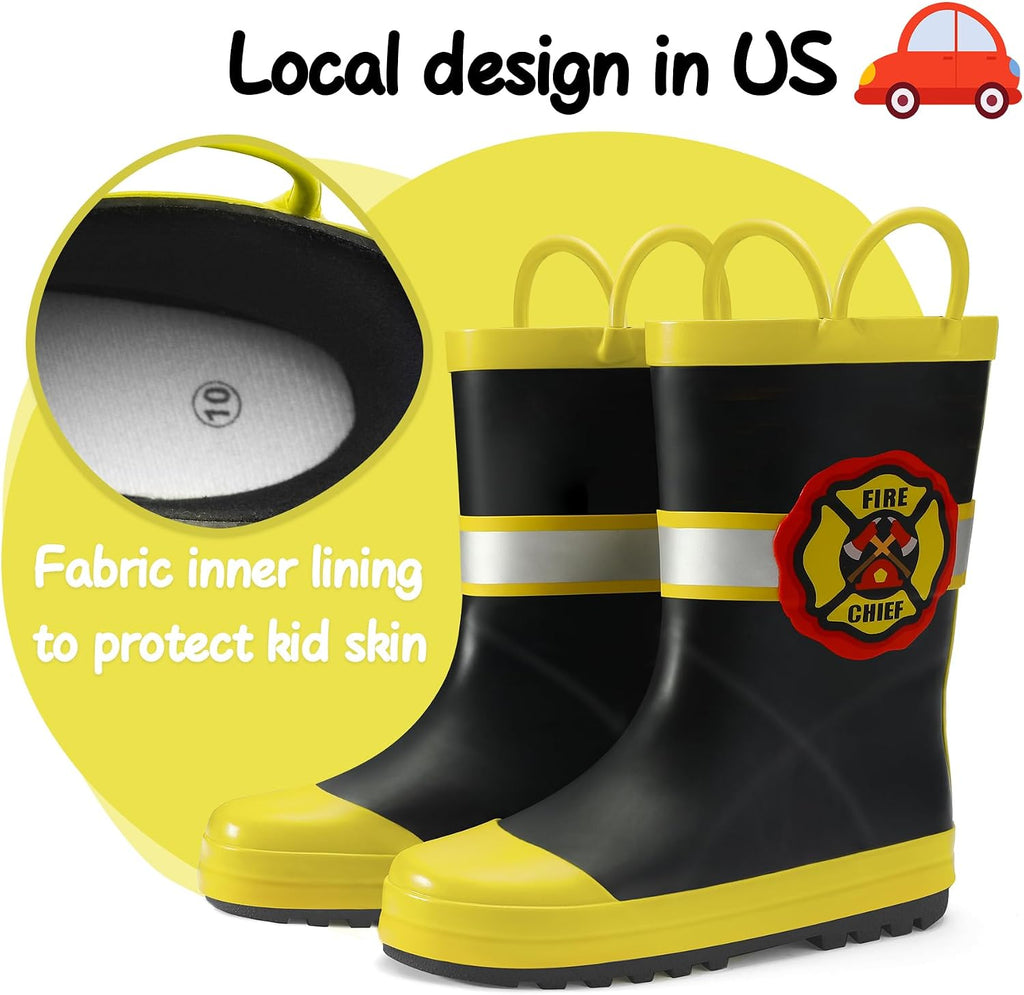 Kids Rain Boots Waterproof Printed Rubber boots with Handles