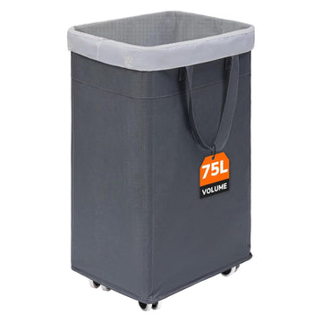 75L Large Rolling Laundry Basket with Wheels & Wash Bag, Grey