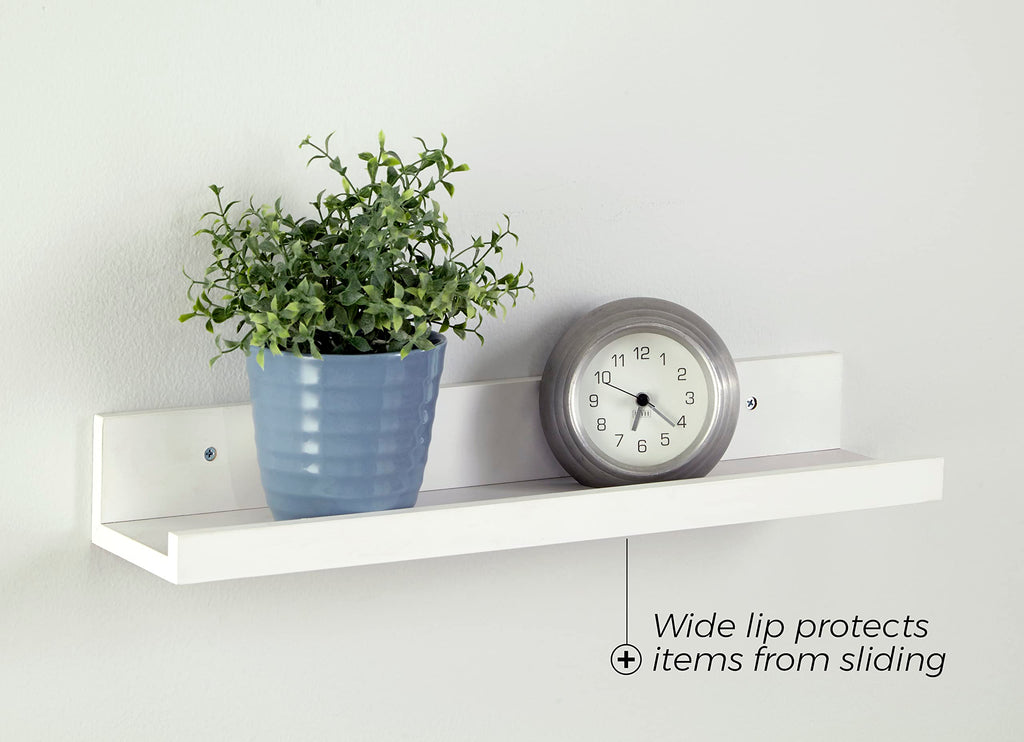 Floating Shelf with Ledge, Wall Mount, 19 in., Storage & Decoration, White Finish