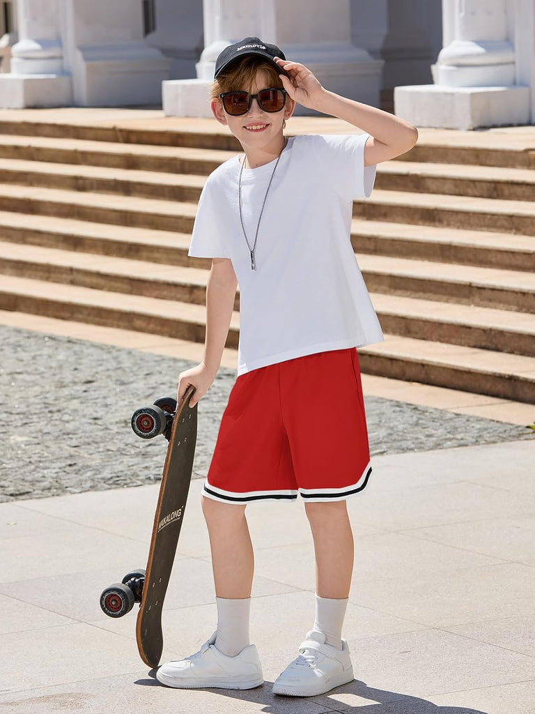 Boys Athletic Shorts Kids Youth Quick Dry Elastic Performance Basketball Shorts with Pockets