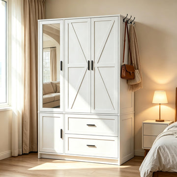3 Doors Armoire Wardrobe with Motion Sensor LED Lights