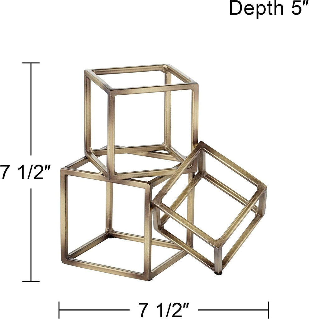 Tricube Antique Brass Finish 7 1/2" High Geometric Bookends