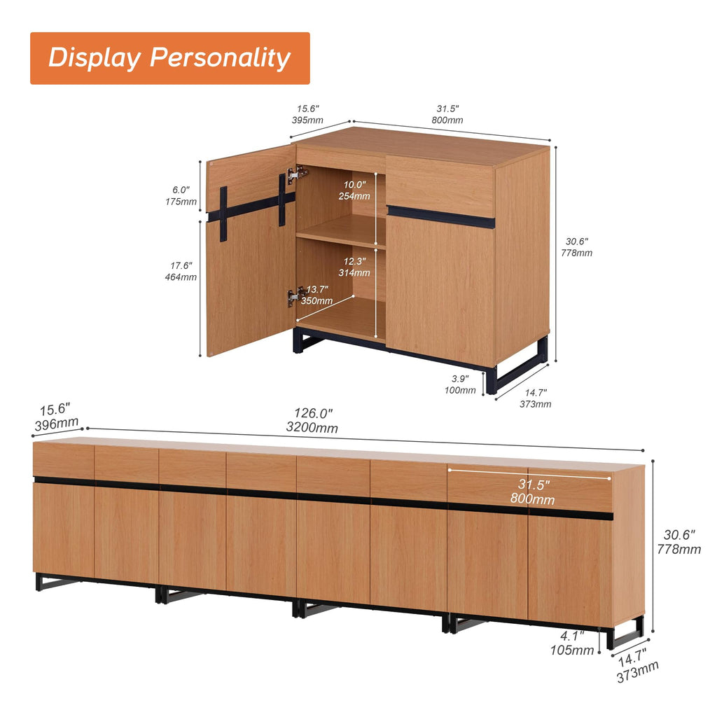 Sideboard Buffet Cabinets, Modern Sideboard with Adjustable Shelf and Metal Base, Coffee Bar Cabinet Storage Cabinet