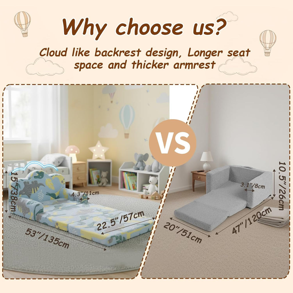 Kids Couch, in-1 Comfy Toddler Sofa Soft Lounger Chair, Convertible Toddler Couch for Playroom, Girls and Boys