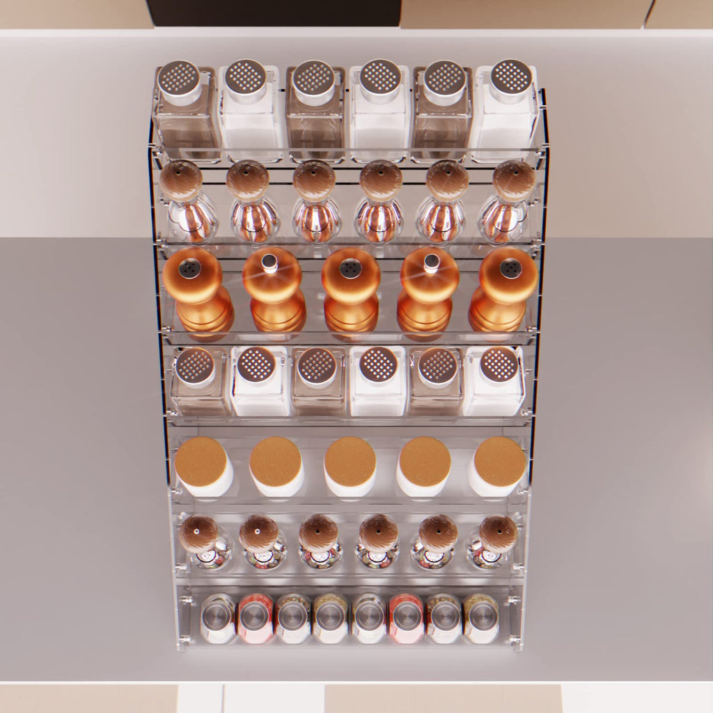 Tiered Spice Rack Acrylic, 7 Tier Clear Spice Rack Organizer for Cabinet, Vertical Spice Rack Shelf Durable Kitchen