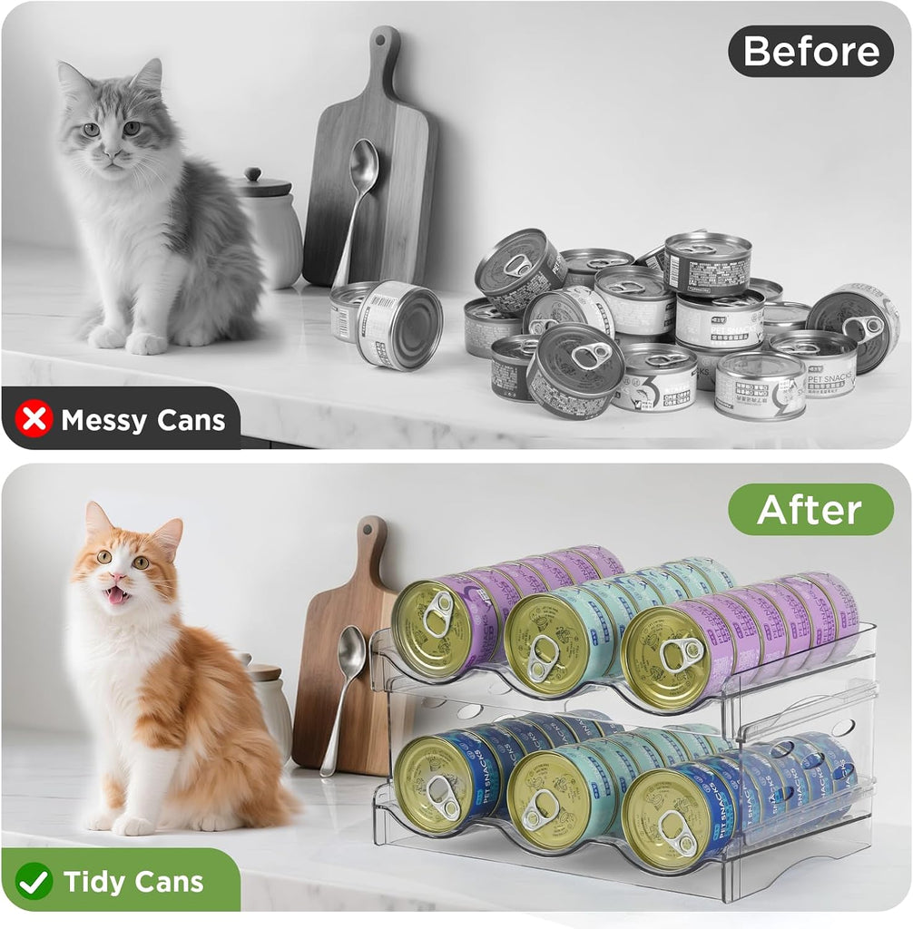 Cat Food Can Organizer 2-Tier Holds 36 Cans 3.5oz Clear