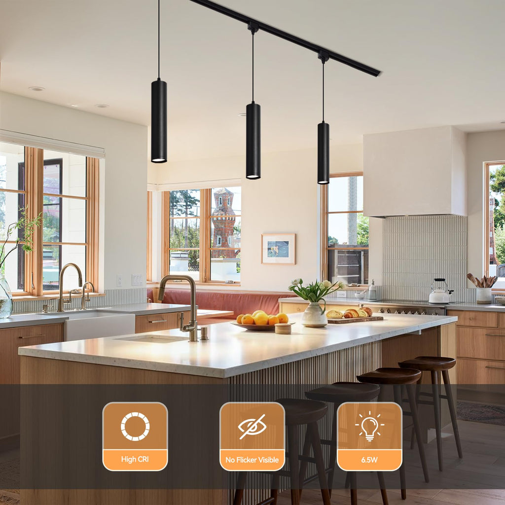 H Track Pendant Lights with Adjustable Cord, Black 6.5W 6 Pack
