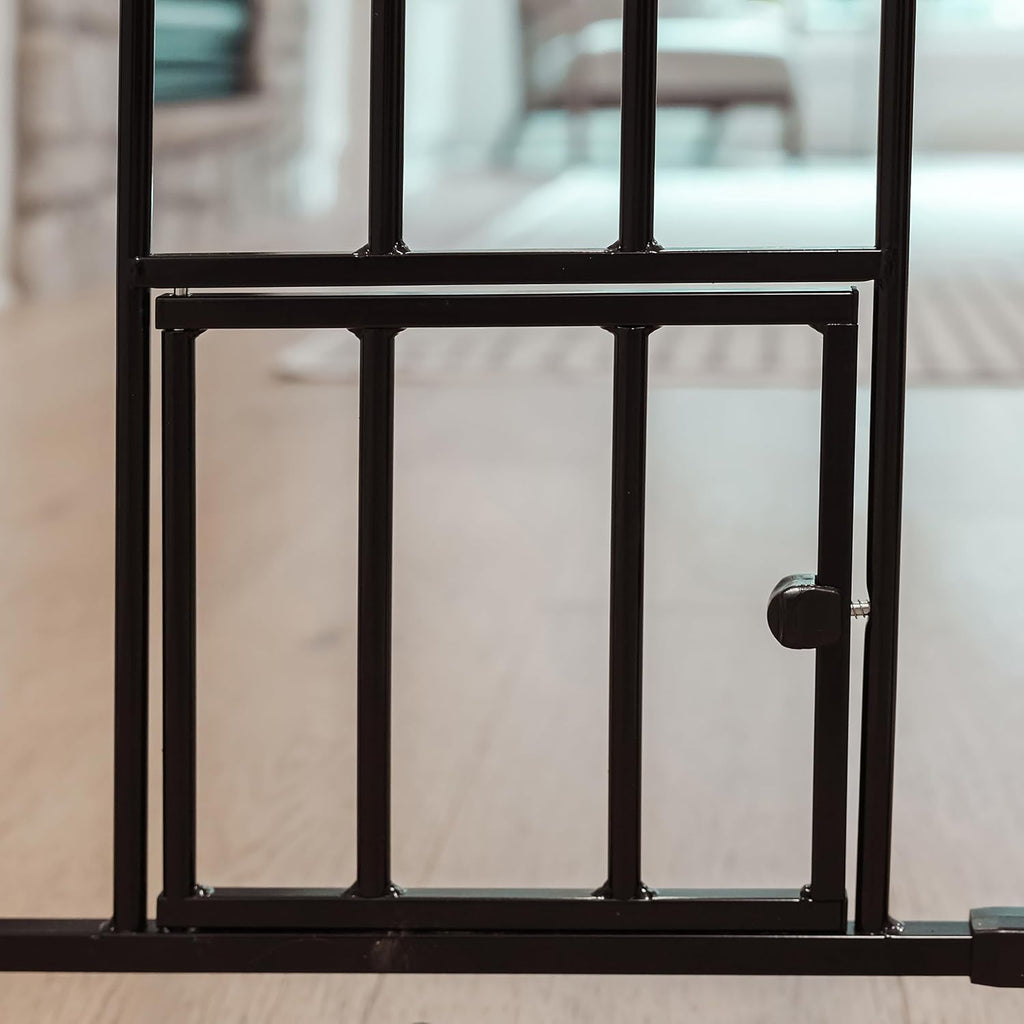 36" Extra Tall Walk Through Dog Gate for Doorways & Bottom of Stairs, Metal Pet Gate with Small Pet Door, Expands