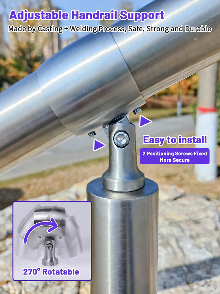 Outdoor 5 Step Handrail, DIY 304 Stainless Steel Transitional Hand Rails with Installation Kit, Silver Porch Stair