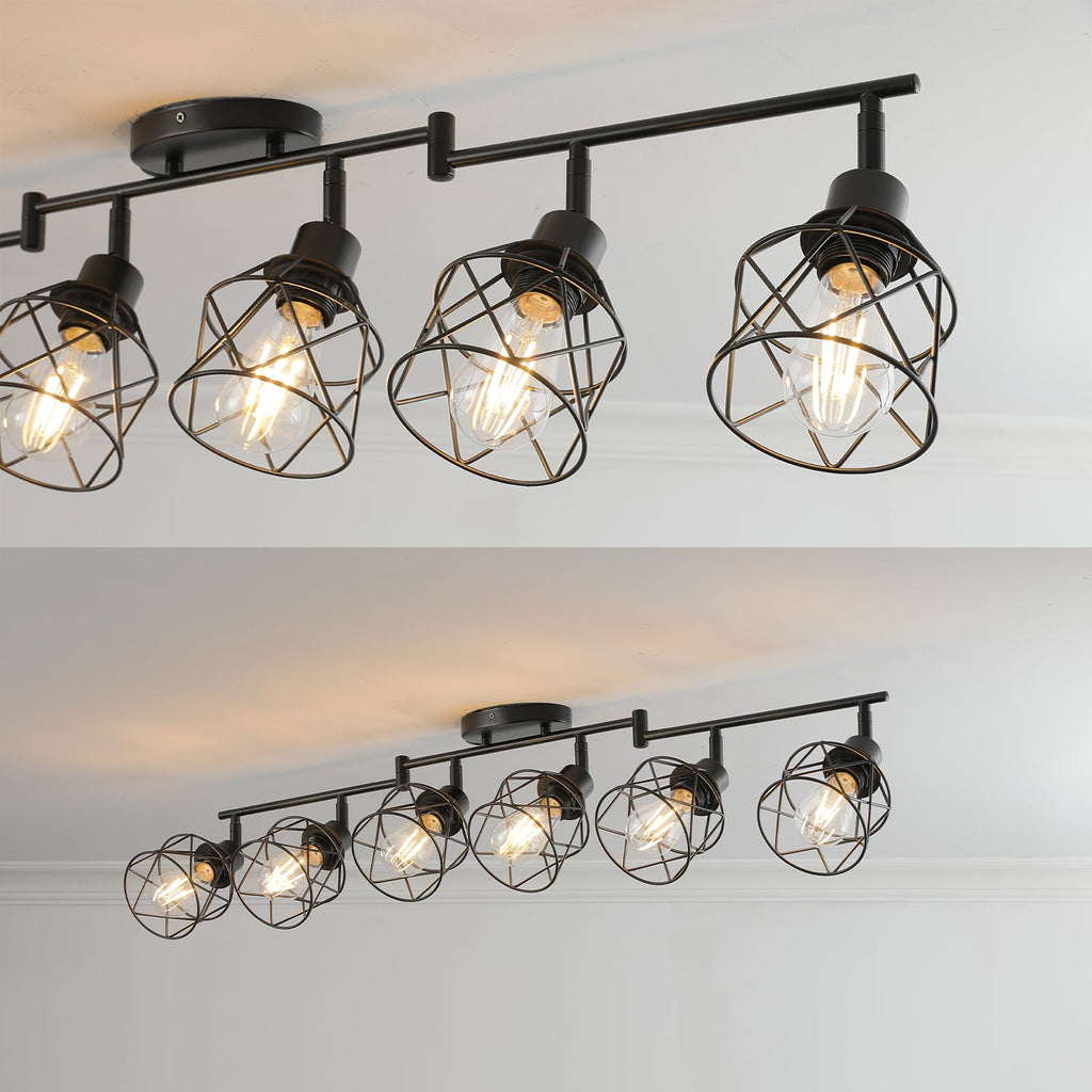 Dimmable Plug in Ceiling Light,Plug in Track Lighting,6 Light Black Industrial Farmhouse Ceiling Light with 16.5'