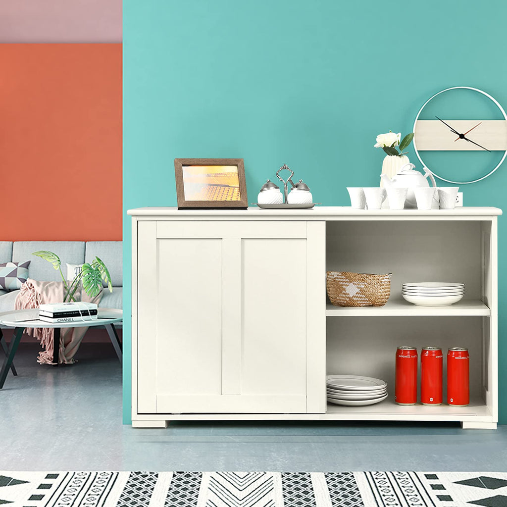 Sideboard Buffet Cabinet, Wooden Kitchen Storage Cabinet with Adjustable Shelf, Sliding Barn Door, Accent Coffee Bar