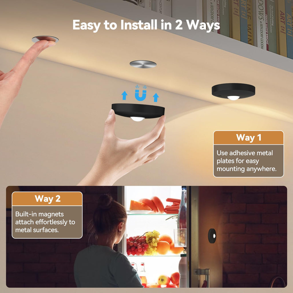 Rechargeable Puck Lights with Remote, 12 Pack Magnetic Under Cabinet Lighting, 1500mAh Battery Operated LED Tap