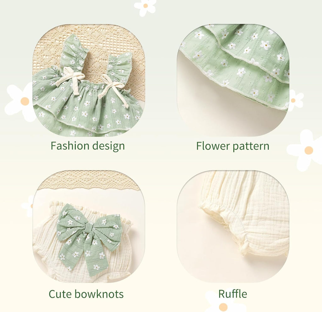 Baby Girl Clothes Infant Ruffle Tops Dress Shorts Set Bloomers Toddler Sleeveless Summer Outfits with Headband