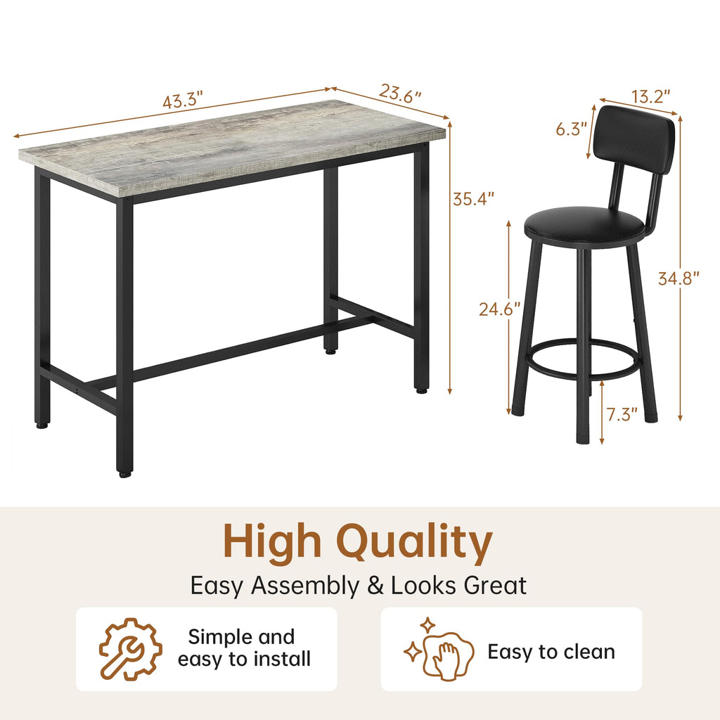 5 Piece Bar Table and Chairs Set for 4, Counter Height Rectangular Pub Dining Set, Wood Top Bistro Set with 4