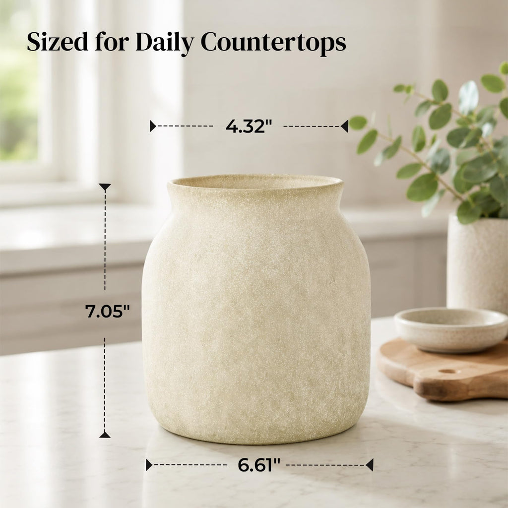 7 '' Ceramic Utensil Holder Counter, Light Beige Gray