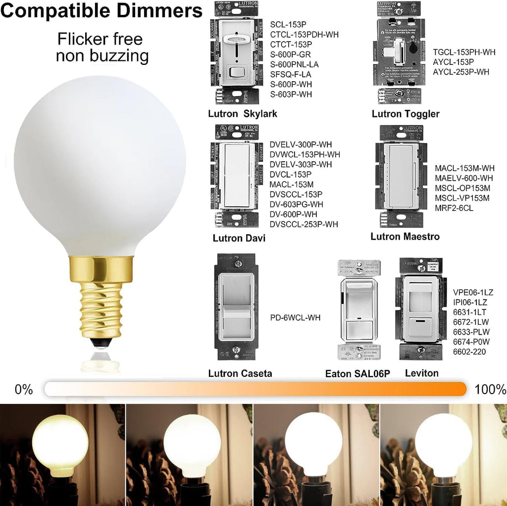 Frosted G16.5 globe light bulb,e12 Round Candelabra Bulb 60 watt,6W Chandelier Light Bulbs,Milky White Candelabra LED