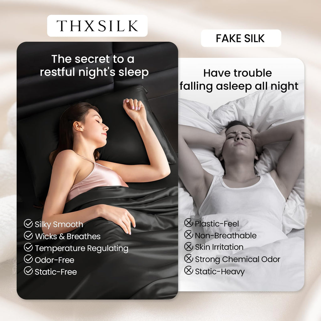 Silk Sheet Set 4 Pcs, Full Size Sheet Set, 22 Momme 7A+ Silk Sheets, Soft and Breathable Bed Sheets with 1 Flat