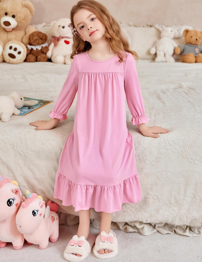 Girls Nightgowns Cute Ruffle Pajama Dress Soft Kids Sleepwear