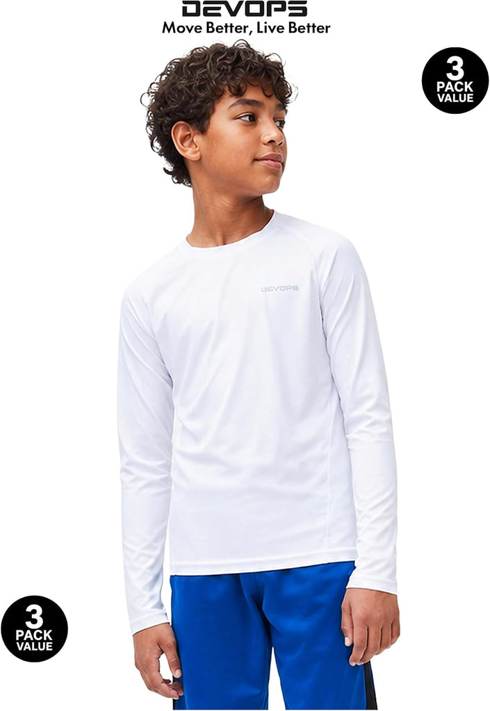 3 Pack Boys Compression Shirts Long Sleeve Athletic Baselayer
