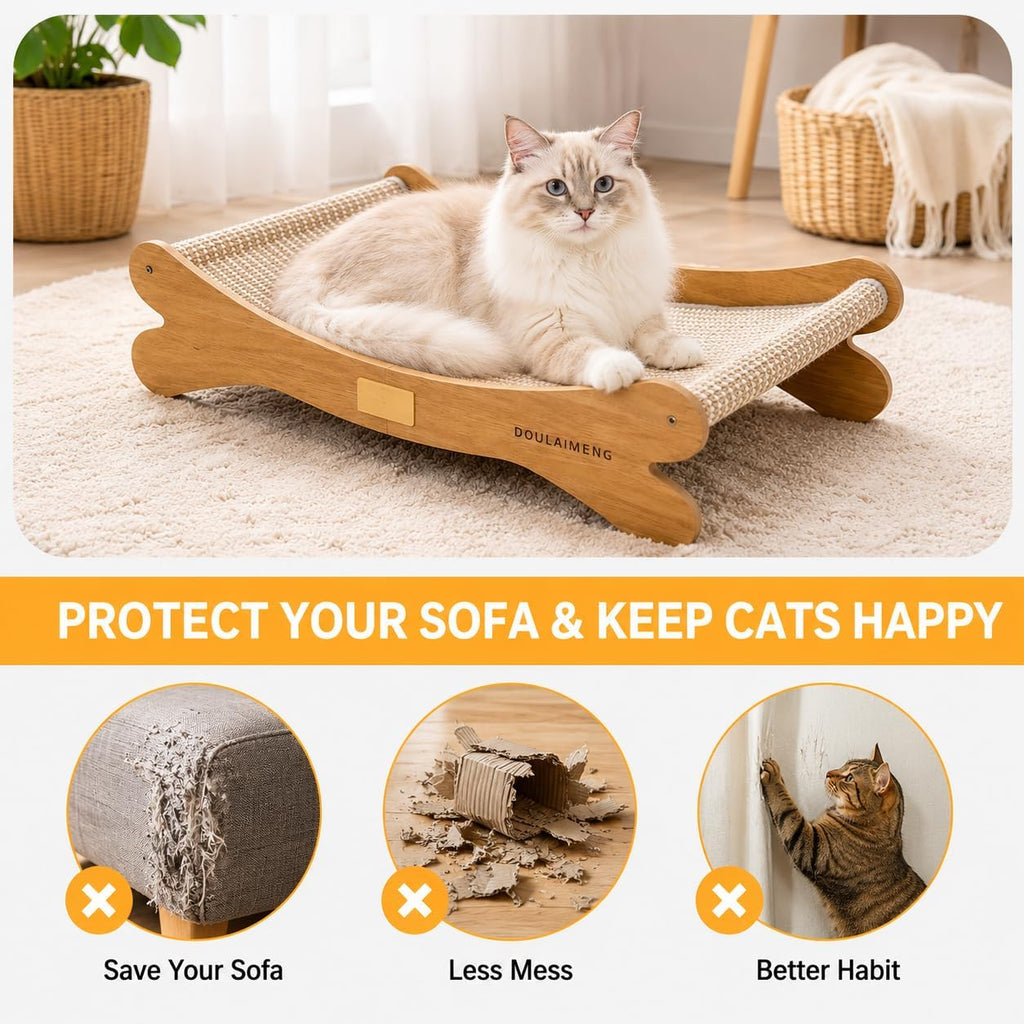 Wooden Cat Hammock Bed - Elevated Pet Lounger for Cats & Small Dogs, Sturdy Natural Wood Frame, Breathable Mesh