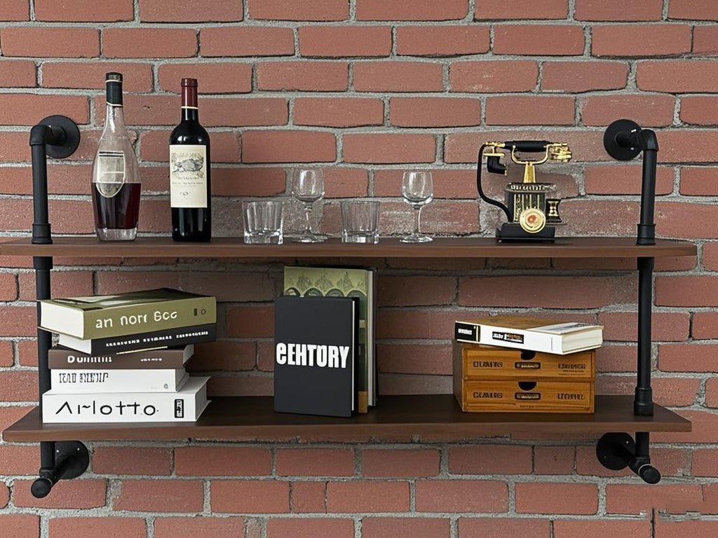 Industrial Pipe Shelving 48inch Wall Mounted, Rustic Floating Shelves with Wood Shelf, 2 Tier Farmhouse Bathroom