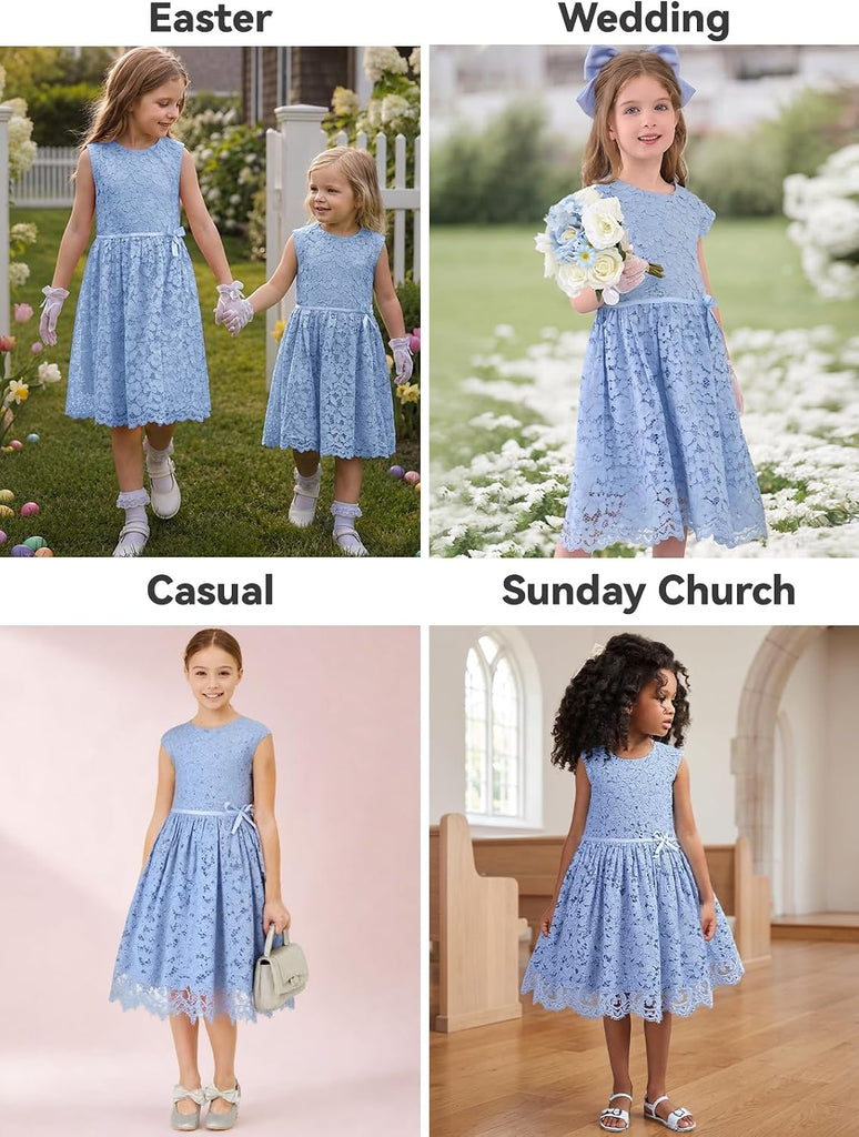 Girls & Toddlers Sleeveless A-Line Lace Flower Girl Dress Birthday Party Wedding Dress with Beaded Bowknot 2