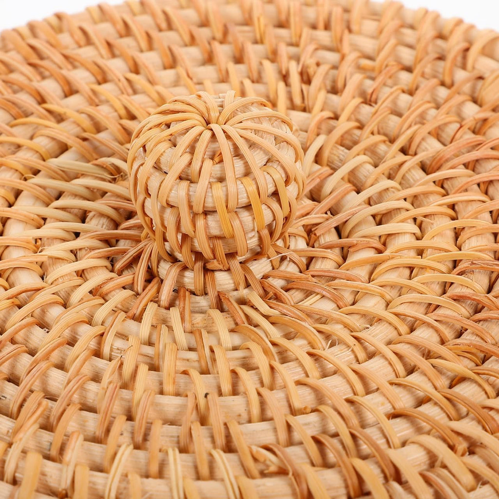 Small Rattan Basket with Lid Round Woven Desktop Storage Box for Makeup Jewelry and Sundries Compact Organizer