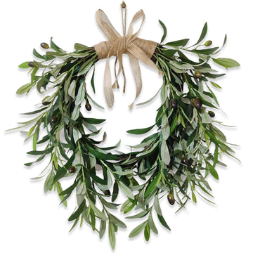 22 Inch Lifelike Faux Heart Shaped Olive Wreath for Front Door