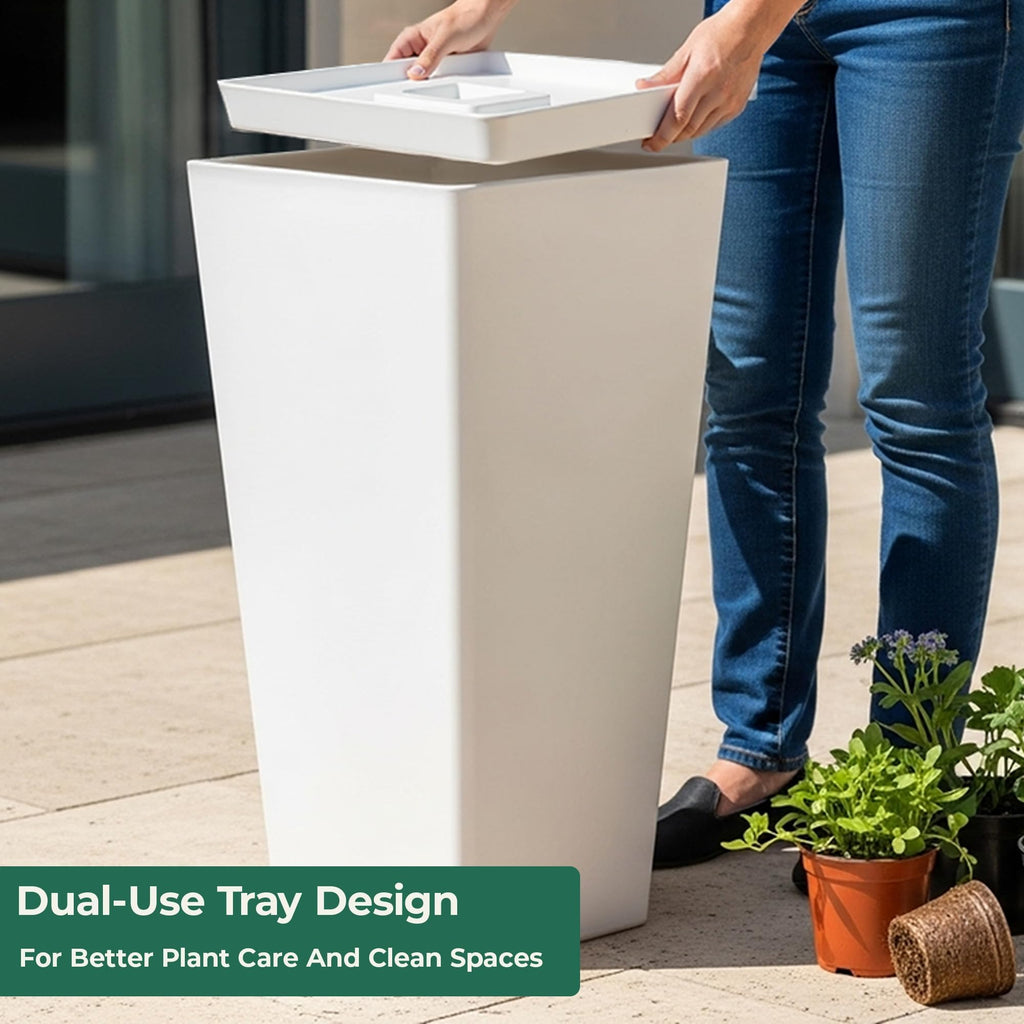 Garden Large 28" Tall Planter Set of 2 Plant Pot for Indoor Outdoor