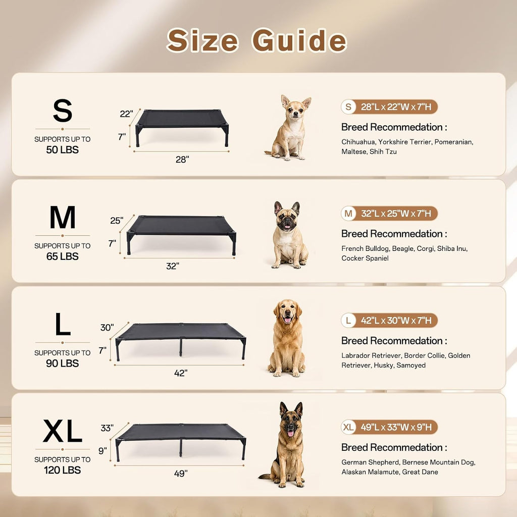 XL Elevated Dog Bed for Large Dogs, Extra Raised Dog Cot Beds, Heavy Duty Pet Cots with Durable Supportive Teslin
