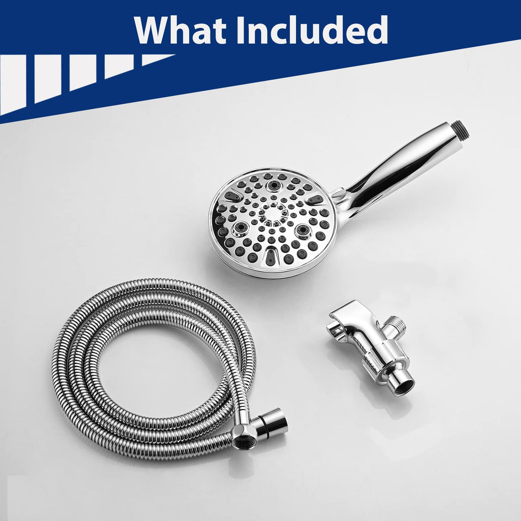Pressure 10 Setting Handheld Shower Head, 5" Detachable Showerhead Spray Built-in Power Wash to Clean Tub, Tile &