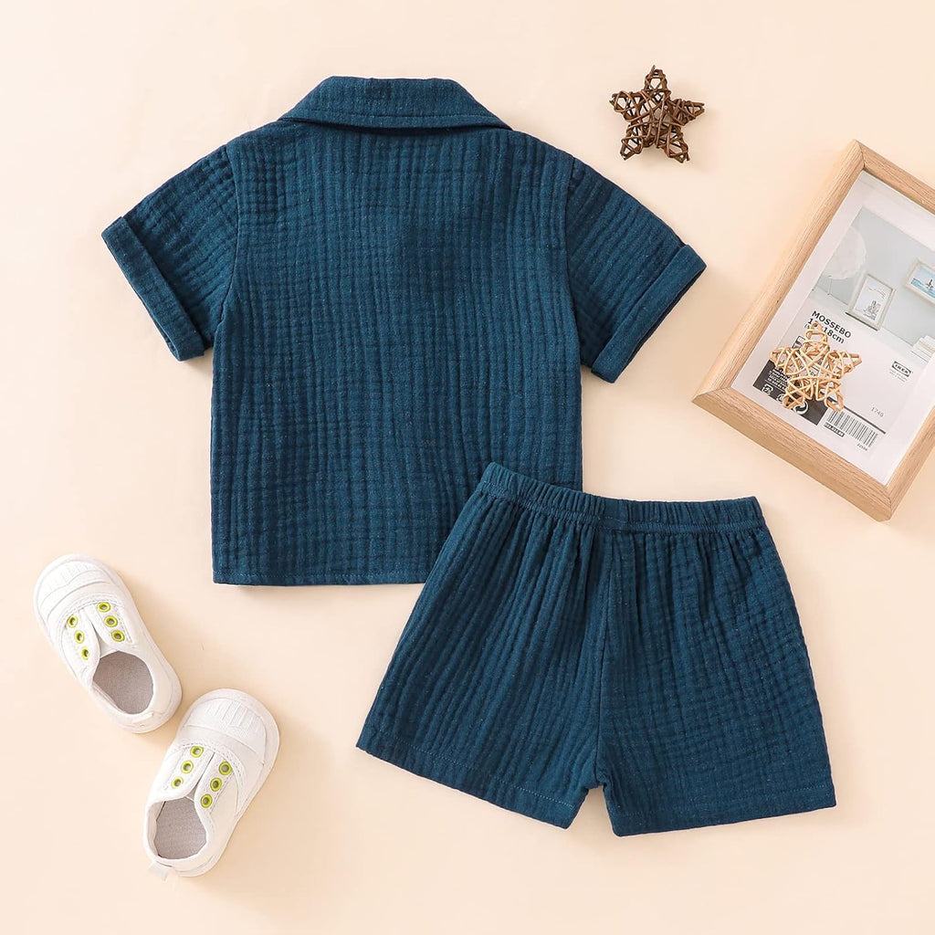 Baby Boys Clothes Set Toddler Infant Boys Button-down Shirt Tops + Cotton Gauze Shorts Summer Outfit 2PCS with Pockets