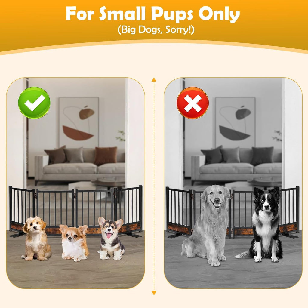 Freestanding Short Dog Gate, 16" Tall Pet Gate Indoor with Support Feet Easily Step Over, 4 Panel Metal Wood Foldable