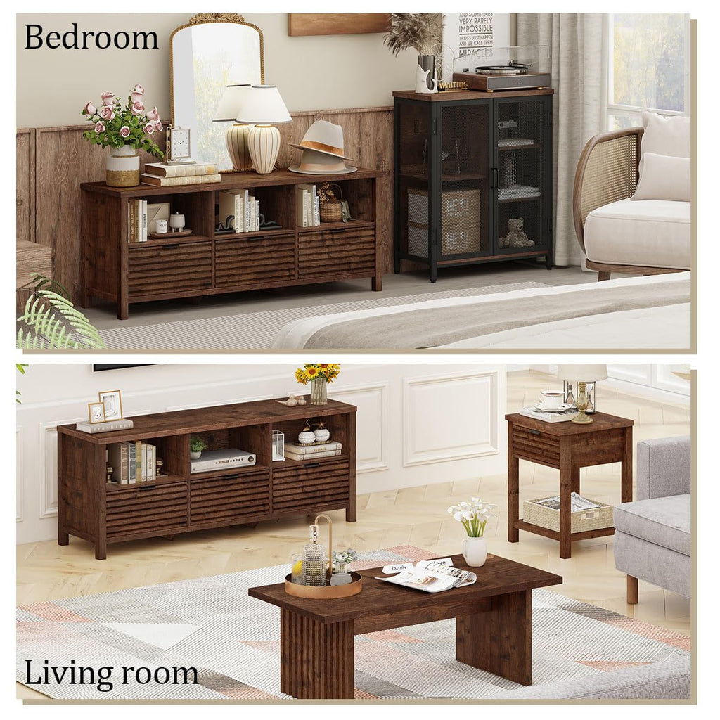 TV Stand, Mid Century Modern Media Console for 60 55 in TVs, Oak