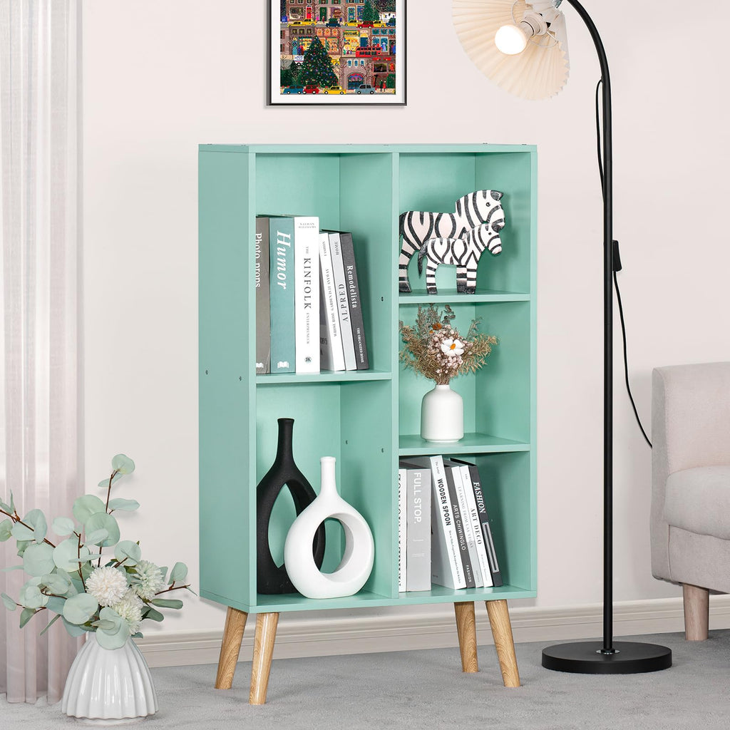 5 Cube Bookshelf, Mid-Century Modern Book Shelf with Legs, Green