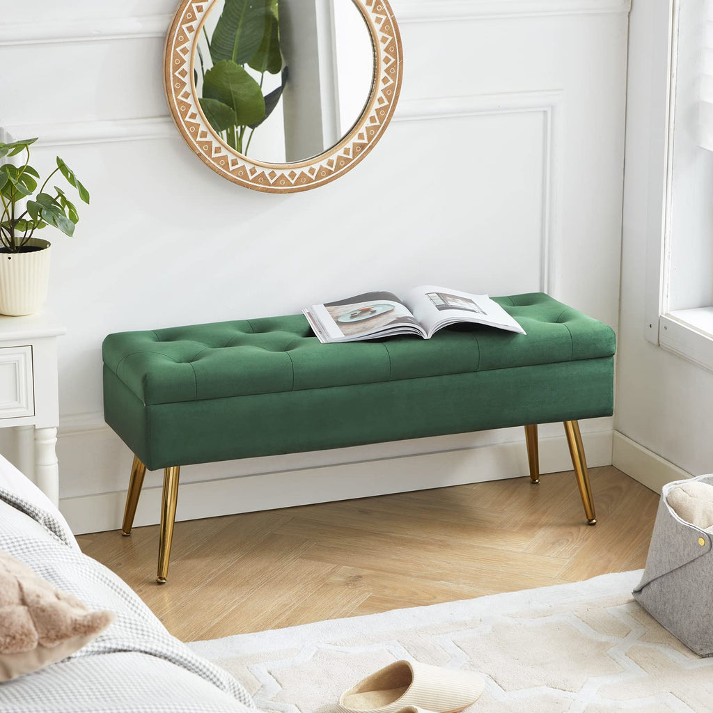 Bench Storage Ottoman Bench with Storage for End of Bed Entryway Dark Green Velvet