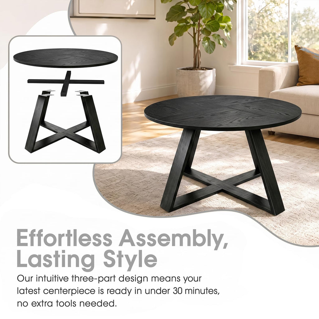 Round Coffee Table with Open Storage Black Wooden