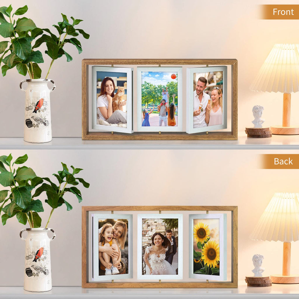 4x6 Rotating Picture Frame Desktop Rustic 4x6in Wooden Photo Frames, Double Side-Display 6 Photos, Floating 4x6