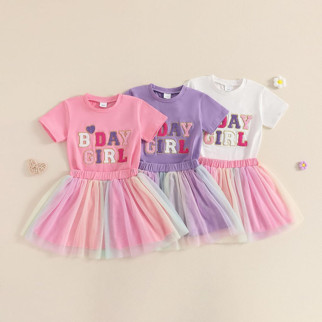 Toddler Birthday Girl Outfit Birthday Girl Letter Embroidery Shirt Top Mesh Tutu Donut Skirt Princess Party Skirt Set