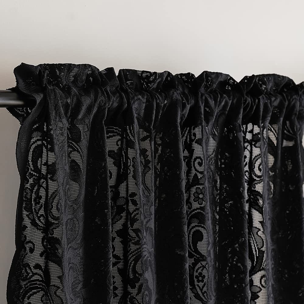 Black Lace Curtains 72 inch Length 2 Panels Set -Vintage Paisley Black Sheer Curtain Panels Gothic Curtains French