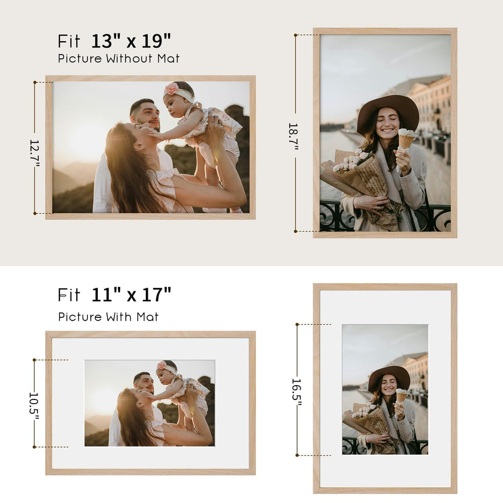 13x19 Solid Oak Wood Picture Frame, Natural Oak, 1 Pack