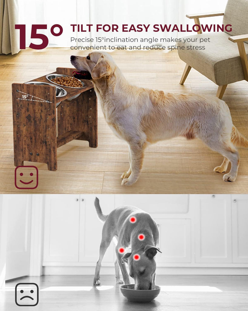 Elevated Dog Bowls, Adjustable Bowl Stand Large/XLarge, Rustic Brown