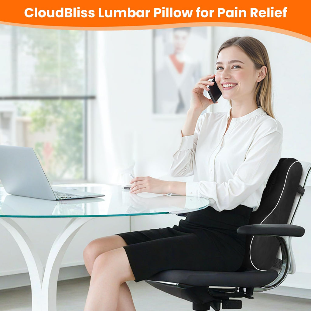 Lumbar Support Pillow, Memory Foam Chair, Black