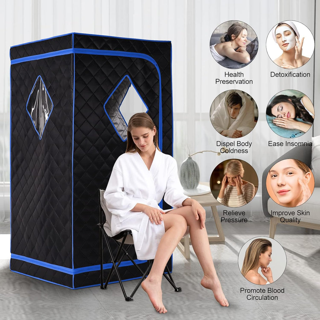 Personal Portable Steam Sauna, Full Size Sauna Tent, 1500 Watt 4 Liter Steamer with Remote Control, Timer