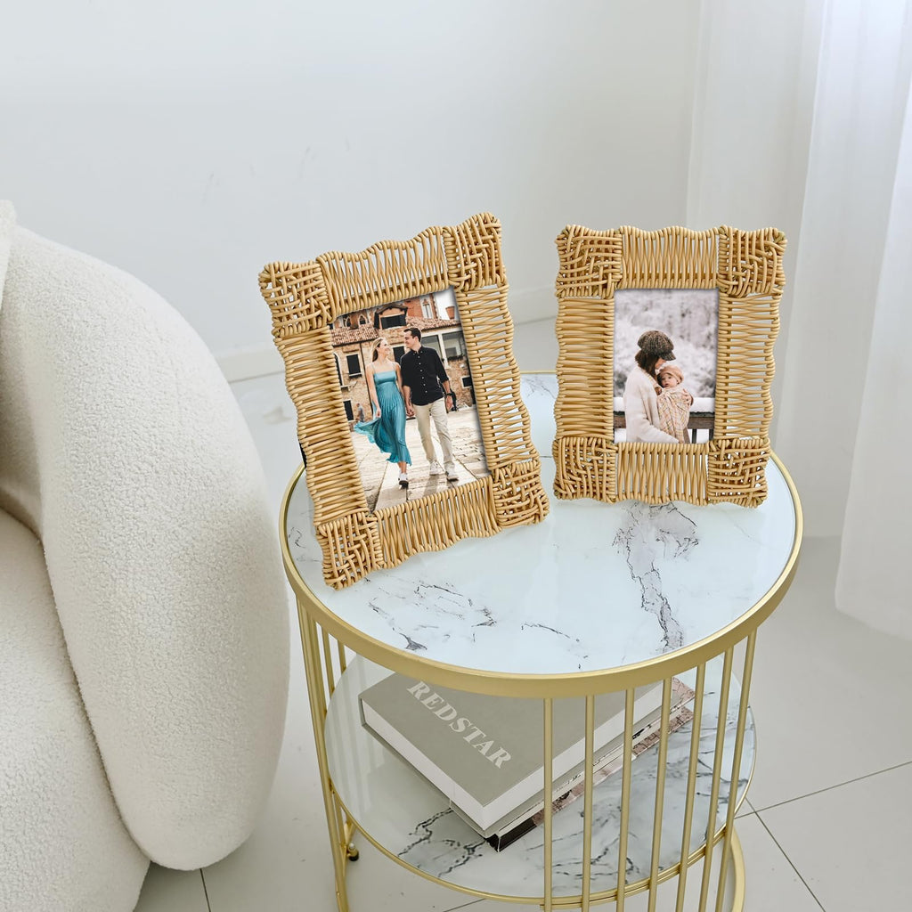 Rattan Picture Frame 5x7 & 4x6 Rattan Photo Frames Set of 2