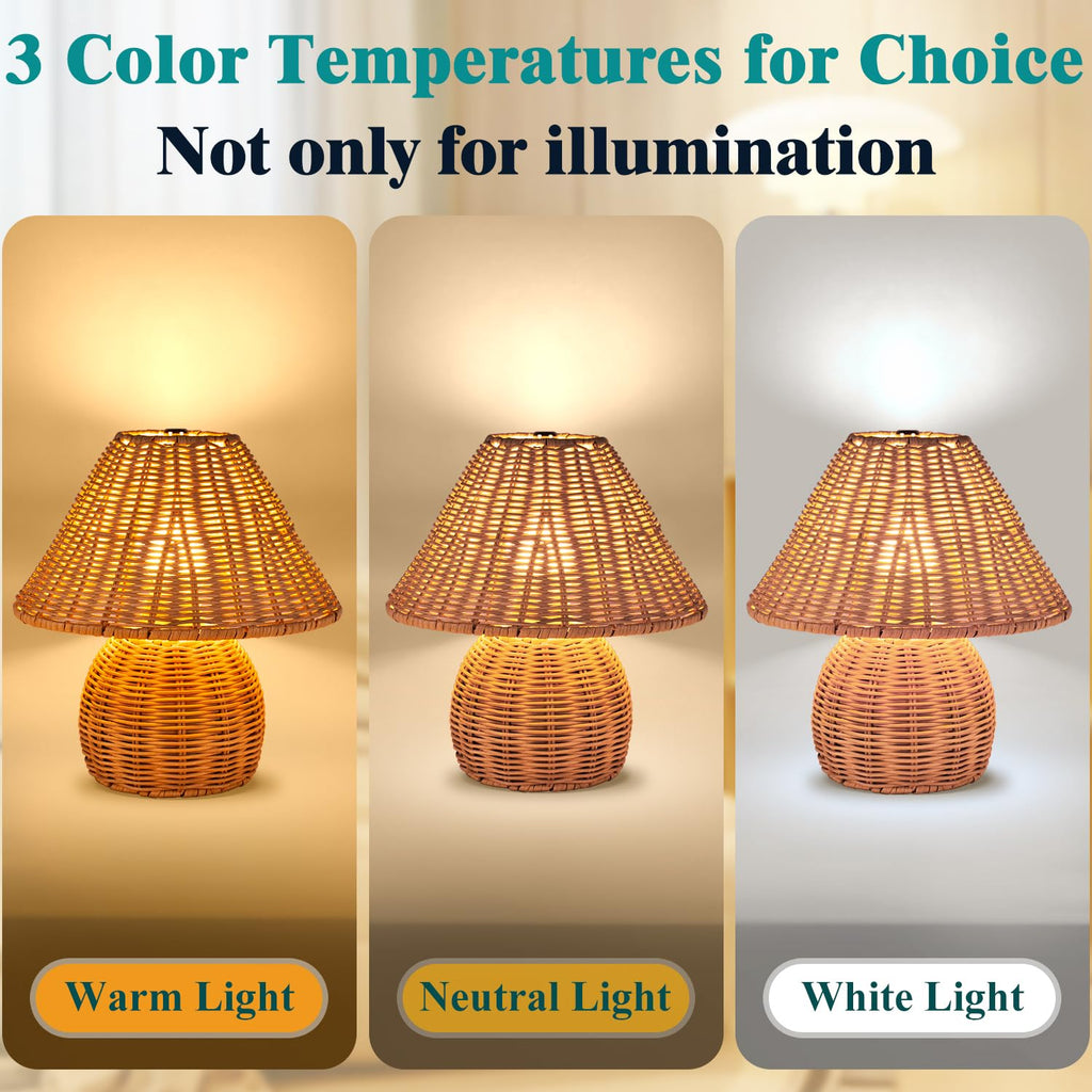 Bamboo Table Lamp Handmade Boho Rattan Bedside Lamp, 3 Colors Adjustable Vintage Wicker Wooden Nightstand Lamp with