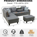 Wakefit Sectional Sofa Couch, Modern 4-Seaters Living Room Furniture Sets with Chaise Lounge