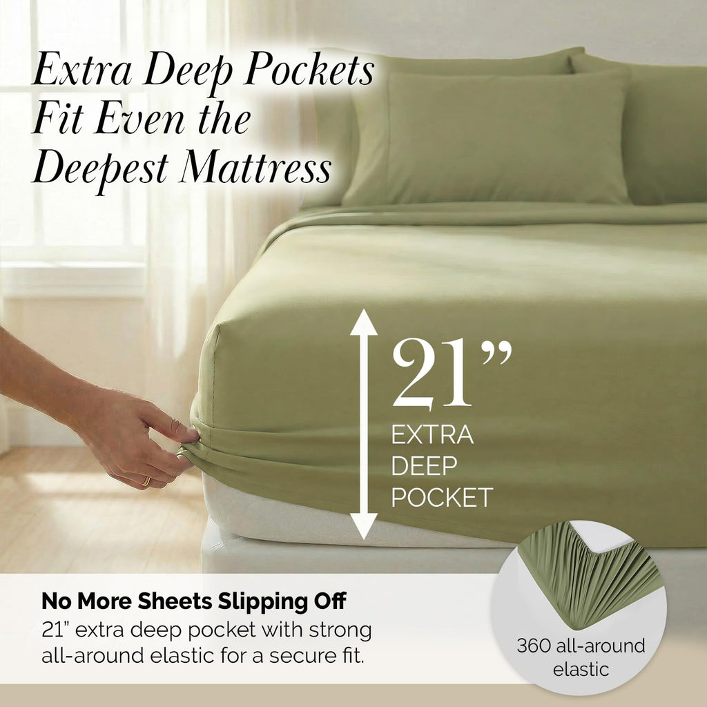 Fine Living Inc. Split King Bed Sheets 5-Piece Set | 21" Extra Deep Pocket with 2 Pillowcases | Hotel Luxury Quality